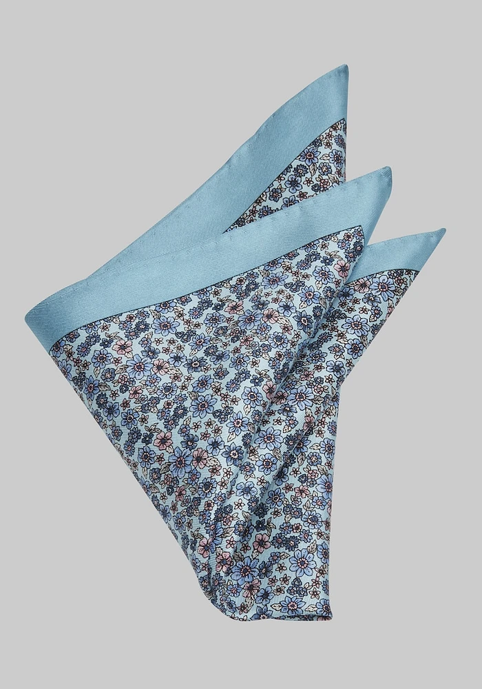 Men's Floral Pocket Square, Aqua, One Size