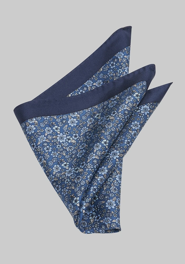 Men's Floral Pocket Square, Navy, One Size