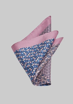 Men's Four Pattern Pocket Square, Pink, One Size