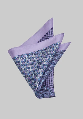 Men's Four Pattern Pocket Square, Light Purple, One Size
