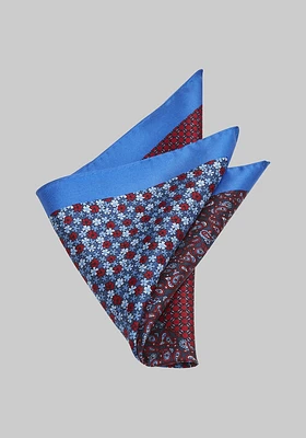 Men's Four Pattern Pocket Square, Blue, One Size