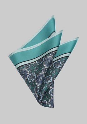 Men's Classic Medallion Pocket Square, Aqua, One Size