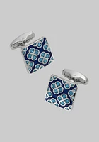 Men's Square Medallion Cufflinks, Metal Silver, One Size