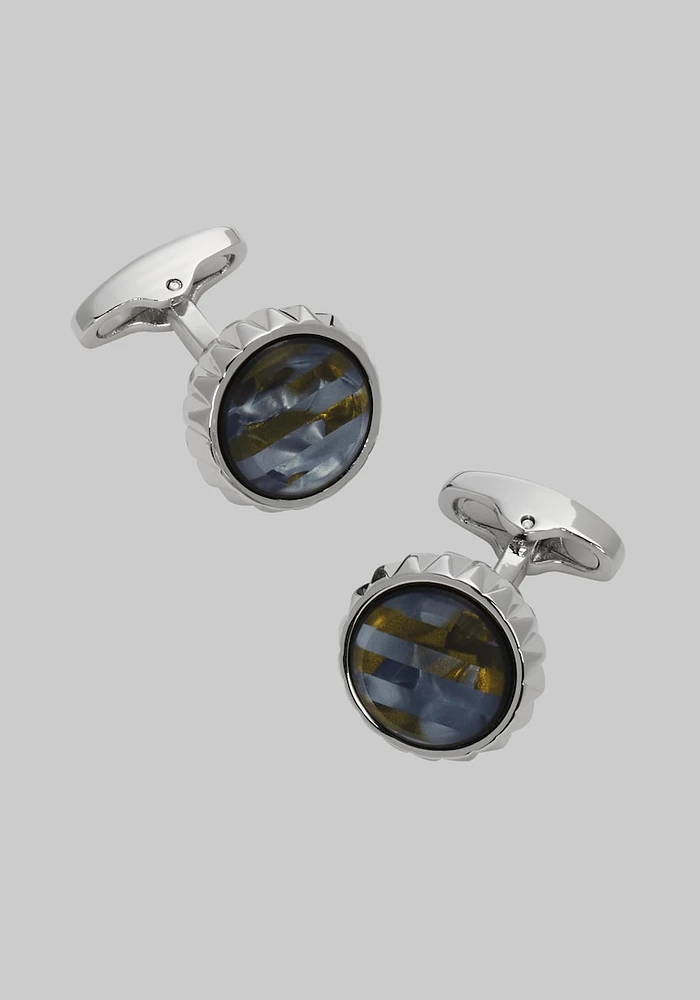 Men's Mother-Of-Pearl & Tortoise Shell Stripe Cufflinks, Metal Silver, One Size