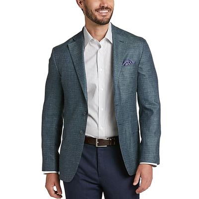 Joseph Abboud Men's Slim Fit Sport Coat Blue and Green Textured