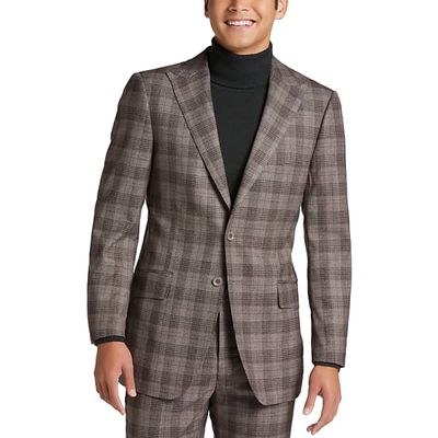 Egara Skinny Fit Men's Suit Separates Coat Taupe Plaid