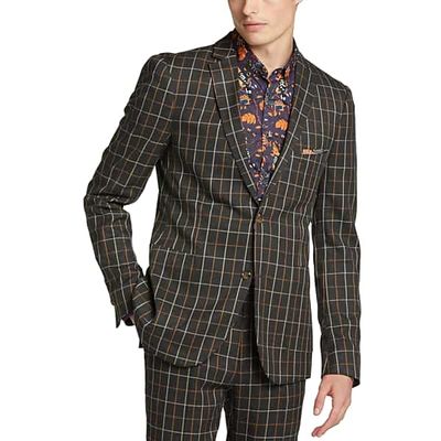 Paisley & Gray Men's Slim Fit Suit Separates Coat Charcoal & Gold Windowpane