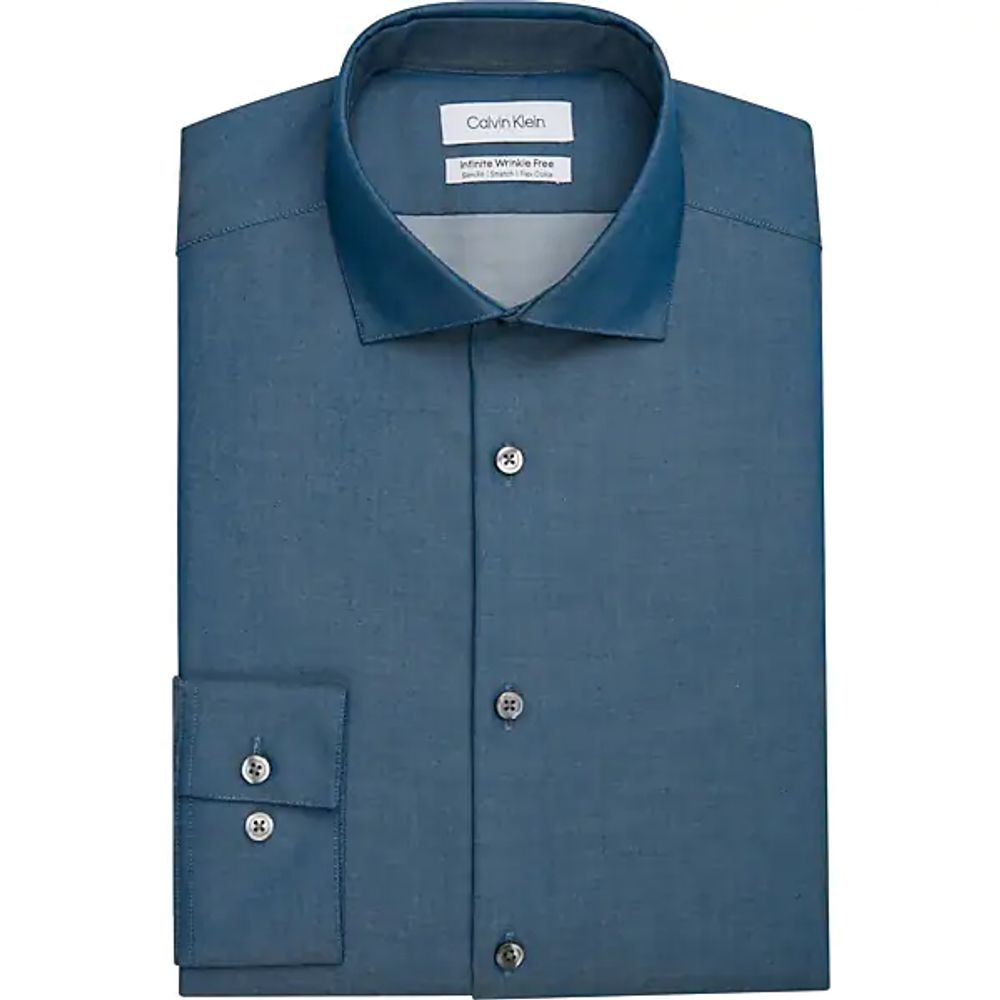 Calvin Klein Men's Infinite Slim Fit Spread Collar Dress Shirt Blue