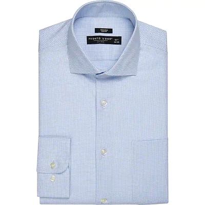 Pronto Uomo Men's Non-Iron Slim Fit Spread Collar Dress Shirt Light Blue Check - Size