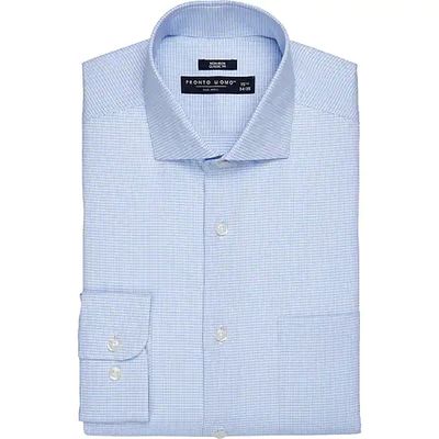 Pronto Uomo Men's Non-Iron Classic Fit Spread Collar Dress Shirt Blue Check - Size