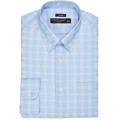 Pronto Uomo Men's Non-Iron Modern Fit Button-Down Collar Dress Shirt Blue Plaid - Size