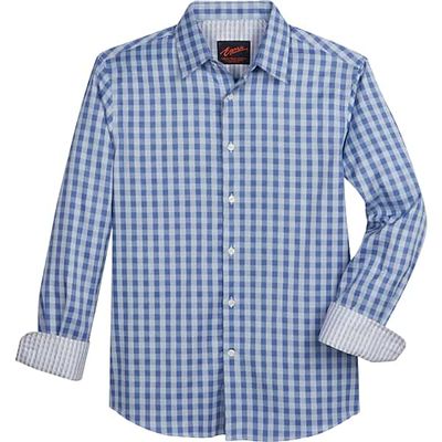 Egara Men's Slim Fit Spread Collar Sport Shirt Blue Check
