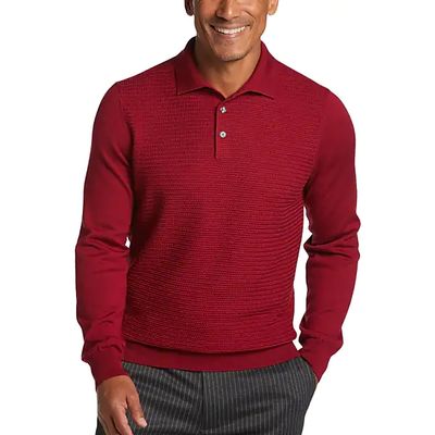 Collection by Michael Strahan Men's Michael Strahan Modern Fit Polo Sweater Red Textured