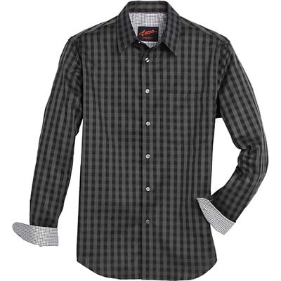 Egara Men's Slim Fit Textured Weave Sport Shirt Black & Charcoal Check