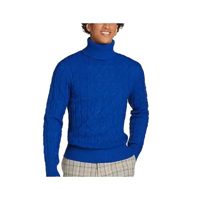 Paisley & Gray Men's Slim Fit Cable Knit Turtleneck Sweater Royal