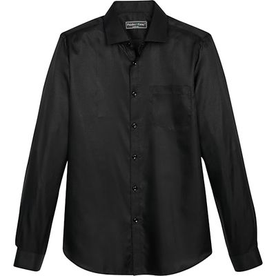 Paisley & Gray Men's Slim Fit Spread Collar Sport Shirt Black Shiny Jacquard