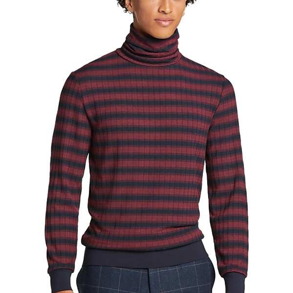 Paisley & Gray Men's Slim Fit Turtleneck Sweater Maroon and Navy Stripe