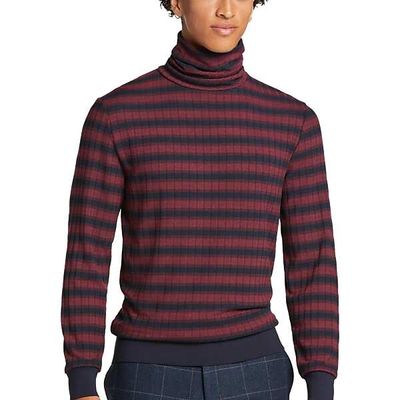 Paisley & Gray Men's Slim Fit Turtleneck Sweater Maroon and Navy Stripe