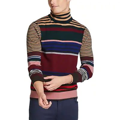 Paisley & Gray Men's Slim Fit Turtleneck Sweater Purple Wine Multi-stripe