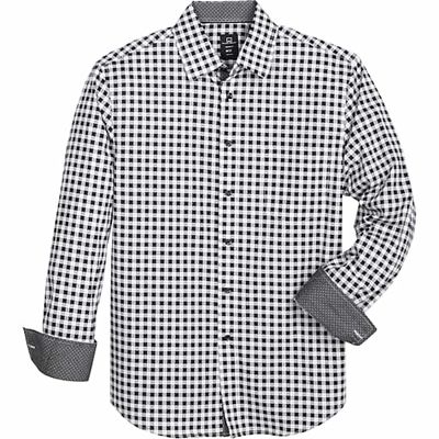 Collection by Michael Strahan Men's Michael Strahan Modern Fit Button-Down Collar Sport Shirt Black Plaid
