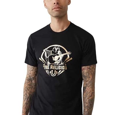 True Religion Men's Buddha Crew Neck T-Shirt Gold & Black