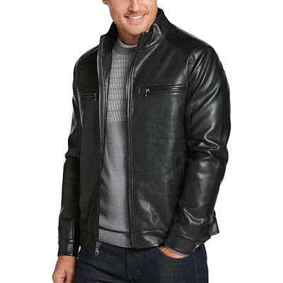 Collection by Michael Strahan Men's Michael Strahan Bomber Jacket Black Faux Leather