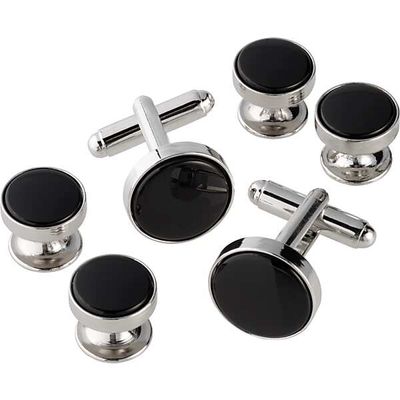 Pronto Uomo Men's Black & Silver Cufflink & Stud Set - Only Available at Men's Wearhouse