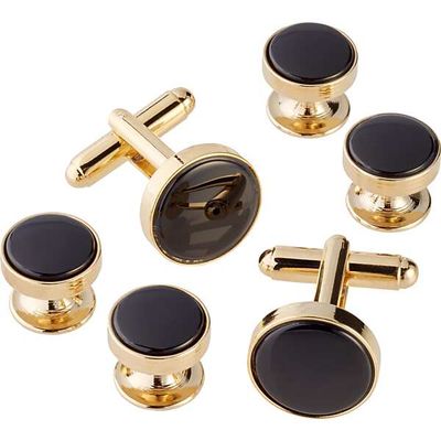 Pronto Uomo Men's Black & Gold Cufflink & Stud Set - Only Available at Men's Wearhouse