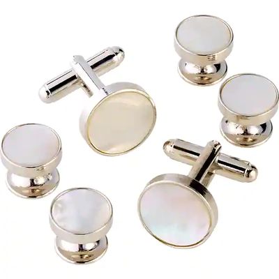 Pronto Uomo Men's Pearl & Silver Cufflink & Stud Set - Only Available at Men's Wearhouse