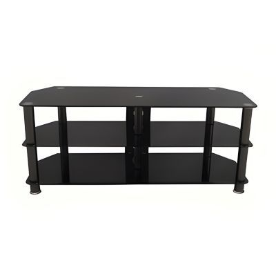 Audio Video Stand With 3 Glass Shelves, For Tvs Up To 75"
