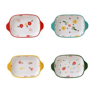 8.75" Colorful Rectangular Ceramic Baking Dish With Double Handle Set Of 4