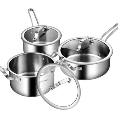 6 Piece Stainless Steel Cookware Set Nonstick Pot And Pans W/ Glass Lids Silver