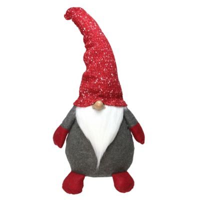 22" Grey And Red Gnome With Tall Bendable Hat Christmas Decoration