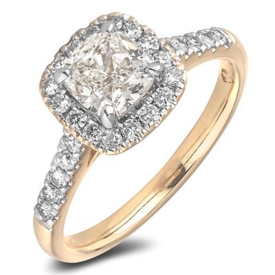 14k Yellow Gold 1.40 Cttw Gia Certified, Cushion Cut, Internally Flawless Natural Diamond Halo Engagement Ring