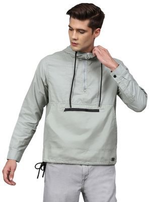 Men Grey Solid Windcheater Sporty Jacket