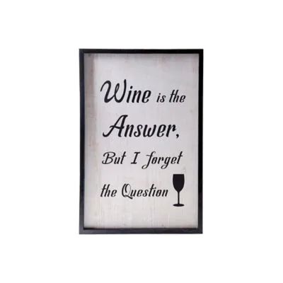 Wood Rectangle Wall Art Framed With Printed "wine Is The Answer" Design Painted Finish White