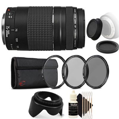 Ef 75-300mm F/4-5.6 Iii Lens + 58mm Uv Cpl Nd Kit + Tulip Lens Hood Accessory Bundle