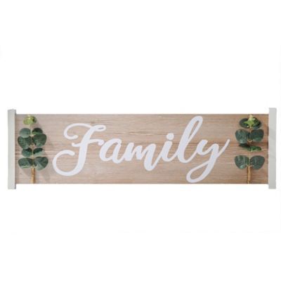 Wood Rectangle Wall Art With "family" Writing, Floral Design