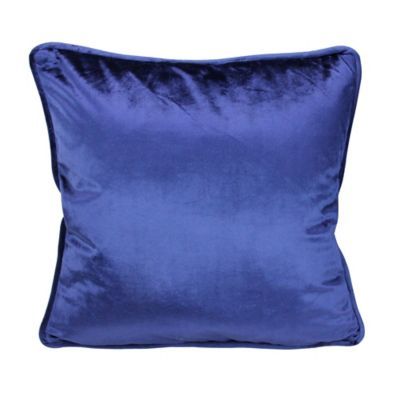17" Navy Blue Velvet Plush Velvet Solid Square Throw Pillow With Piped Edging