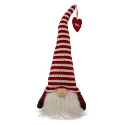 13.5" Lighted Red And White Striped Hat Valentine's Day Gnome