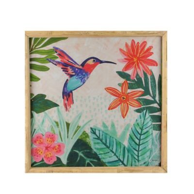 14" Blue And Red Humming Bird Wooden Framed Prints Wall Art