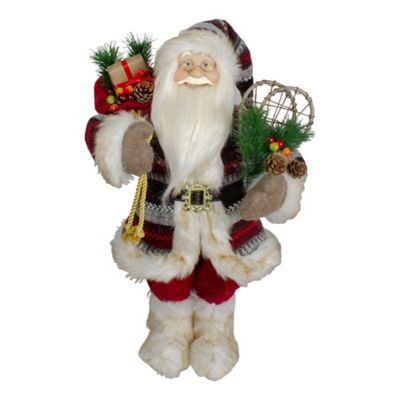 18" Standing Santa Christmas Figure With Snow Shoes And Fur Boots