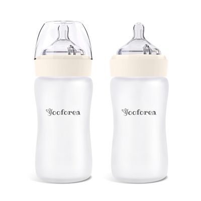 Silicone Coated Glass Baby Bottle, 6m+ Fast Flow Nipple, 2 Pack