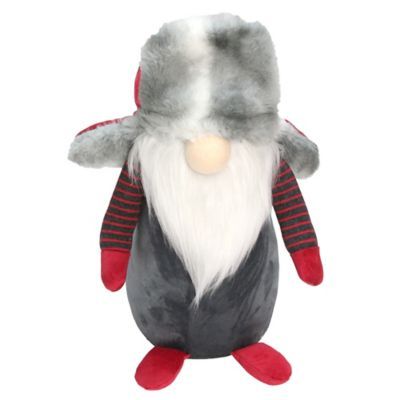 11.5" Light Grey Gnome With Red And Grey Fur Trapper Hat Christmas Decoration