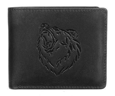 Men's Rfid Blocking Leather Wallet With Grizzly Bear