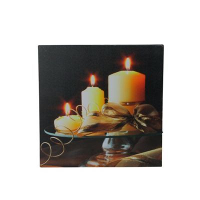 Led Lighted Flickering Candles And Leaves Canvas Wall Art 12" X 12"