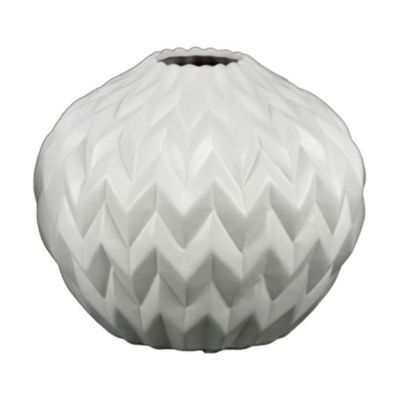 Ceramic Low Vase With Lip And Embossed Wave Design