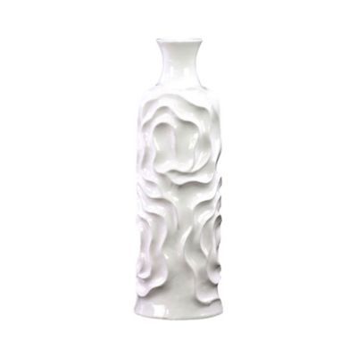 Ceramic Round Cylindrical Vase With Neck And Wrinkled Sides Gloss Finish