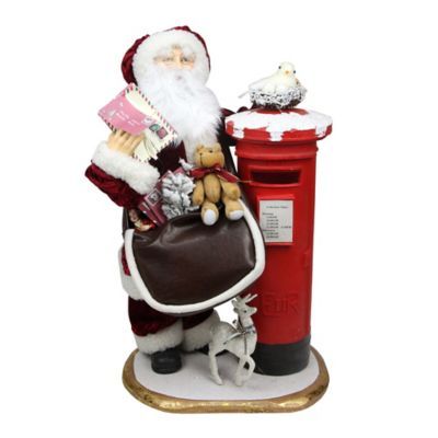 24" Red Santa Claus With Satchel And Mailbox Christmas Figurine