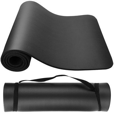 Exercise Yoga Mat With Carrying Strap For Yoga, Pilates, Fitness, Gym, Black